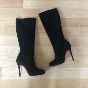 Black suede heeled Christian Louboutin boots